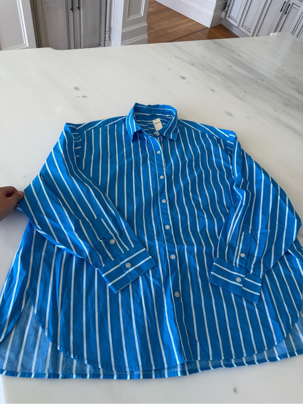 aerie Blue and White Striped Button-Up Shirt